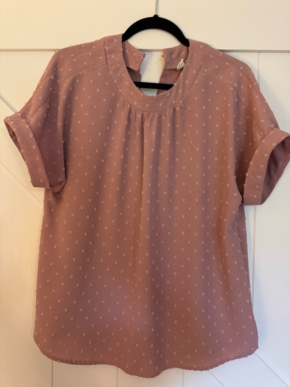 Source Unknown Dusty Rose Short Sleeve Dot-Textured Blouse